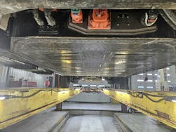 2024 Ford E-Transit electric van. View of the HV battery pack. 2024 Ford E-Transit electric van. View of the HV battery pack.