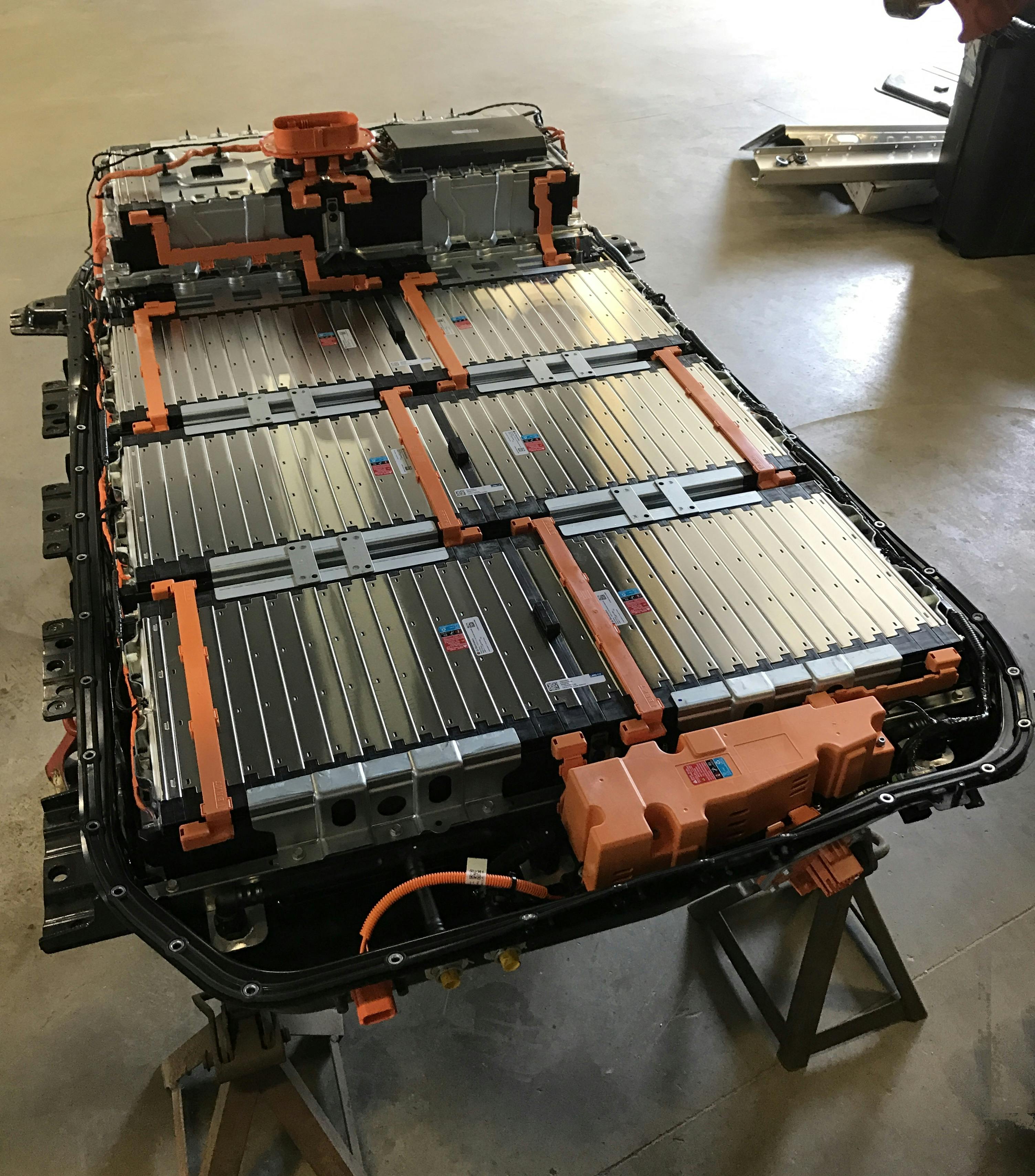 Chevy Bolt EV HV battery with cover removed. All Li-ion battery packs are dangerous when opened up.