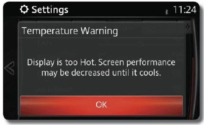 A too-hot message will appear when the screen temperature increases to a pre-determined level.