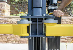 BendPak's Automatic Swing Arm Restraint System's gears can hold a ton of side force to prevent vehicles from shifting.