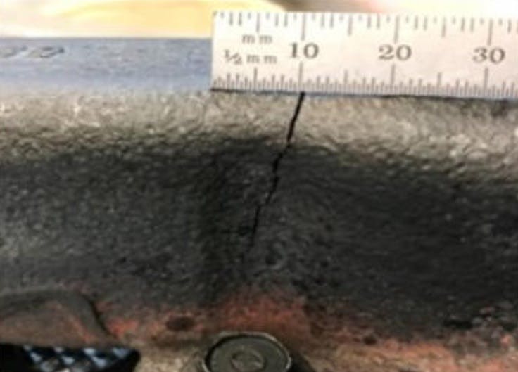 This closeup is an example of a crack that you may find when the engine is cold. This closeup is an example of a crack that you may find when the engine is cold.