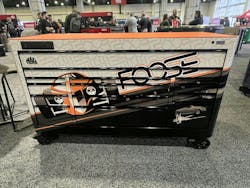 A custom-wrapped Mac Tools toolbox designed by Chip Foose on display. A custom-wrapped Mac Tools toolbox designed by Chip Foose on display.