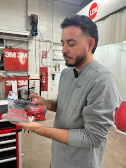 Salazar's favorite tool is his Milwaukee Tool Random Orbital Sander. Salazar's favorite tool is his Milwaukee Tool Random Orbital Sander.