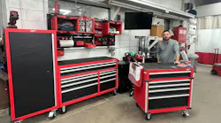 Salazar's tool cart holds his most-used tools, while the toolbox houses equipment he needs less often.