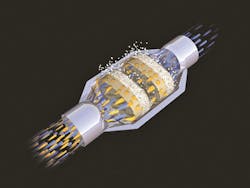 Exhaust gas flows through the converter, increasing gas temperature to convert harmful emissions. Exhaust gas flows through the converter, increasing gas temperature to convert harmful emissions.