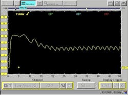 Figure 2- This recognizable capture represents a healthy DC-motor current waveform. Although the capture did not help me fix the car, it made me realize the power of captureing data that proves “proper functionality” can be as important as capturing faulted waveforms. Figure 2- This recognizable capture represents a healthy DC-motor current waveform. Although the capture did not help me fix the car, it made me realize the power of captureing data that proves “proper functionality” can be as important as capturing faulted waveforms.