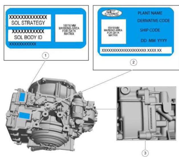 Locating the transmission solenoid strategy number (1).