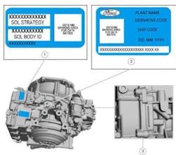 Locating the transmission solenoid strategy number (1). Locating the transmission solenoid strategy number (1).