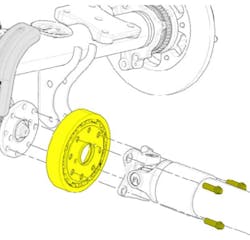 Installing the torsional damper on the axle pinion flange. Installing the torsional damper on the axle pinion flange.