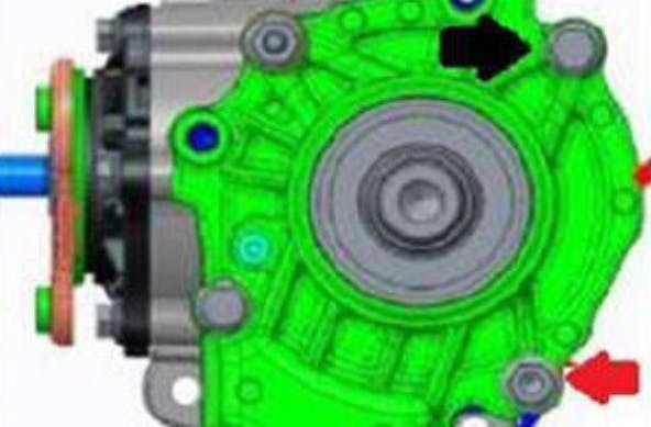 Notice the two bolts (see arrows). The leak is likely between those two bolts.