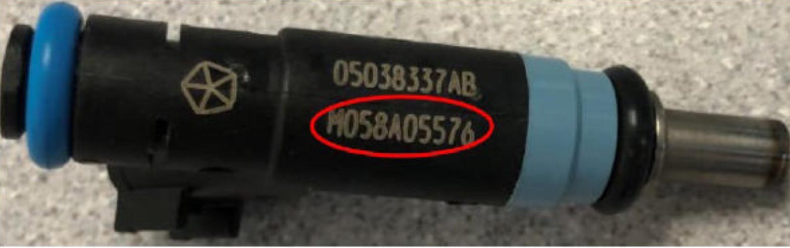 Fuel injector Julian date (circled).