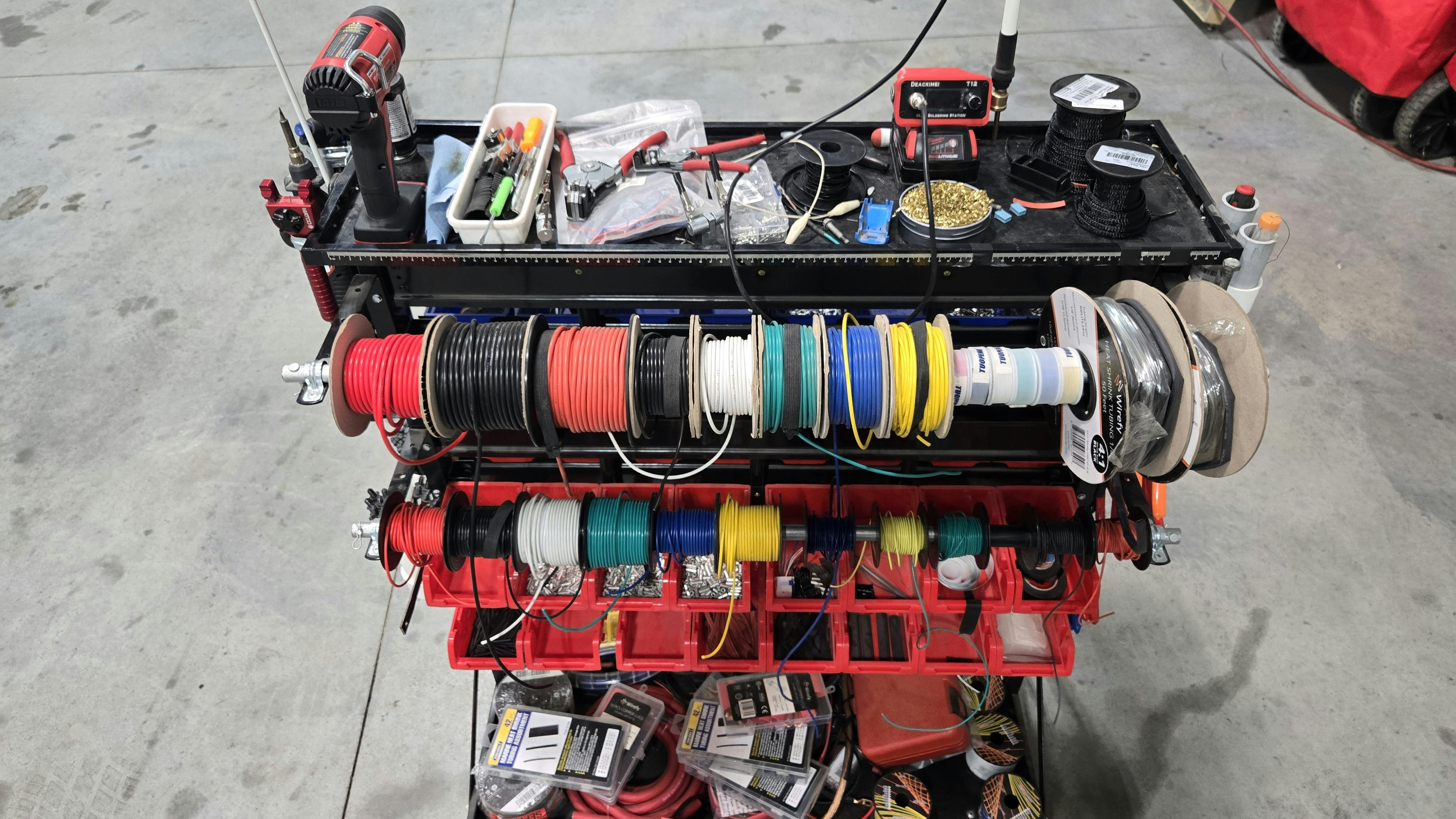Figure 6A &mdash; Our wiring diagnostics and repair cart contains heat shrink, wire, terminals, zip ties, and more for electrical repairs. (Side 1)