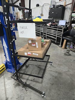 Figure 3 — Having a dedicated parts cart for every job creates a central location for all ordered parts for a job. Figure 3 — Having a dedicated parts cart for every job creates a central location for all ordered parts for a job.