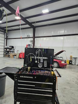 Figure 1 — To cut down on having to walk back and forth, every technician has their own tool cart in their bay. Figure 1 — To cut down on having to walk back and forth, every technician has their own tool cart in their bay.