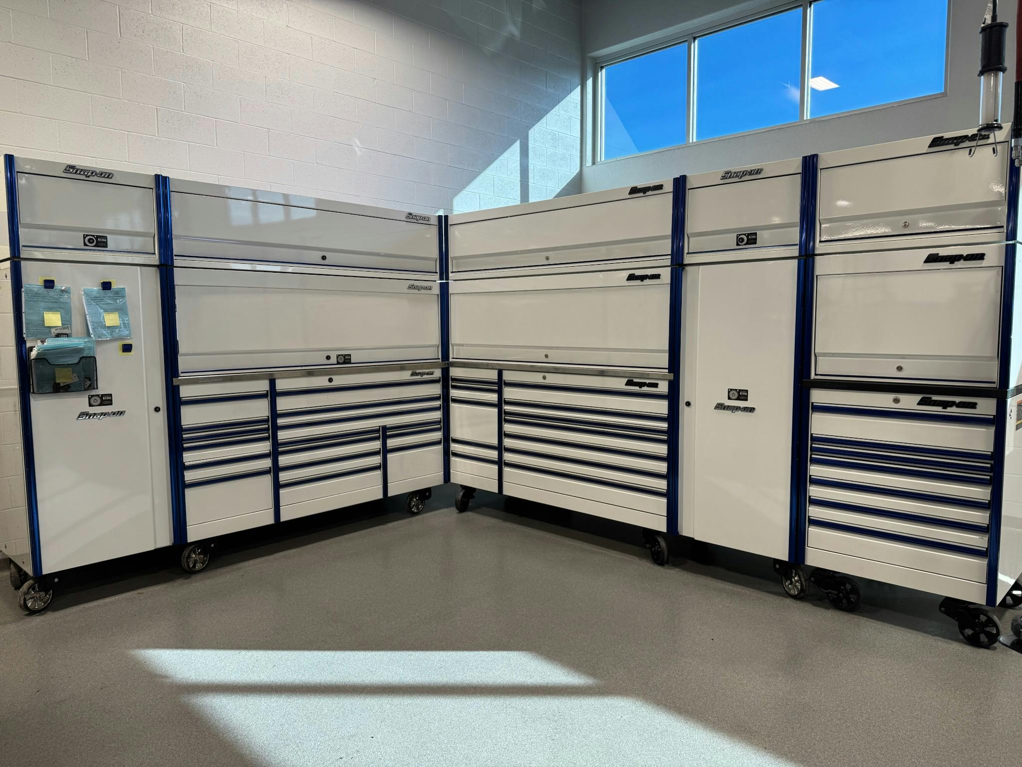 It may not be as striking as a line of boxes 20' long, but the corner setup has increased Hess' daily productivity.