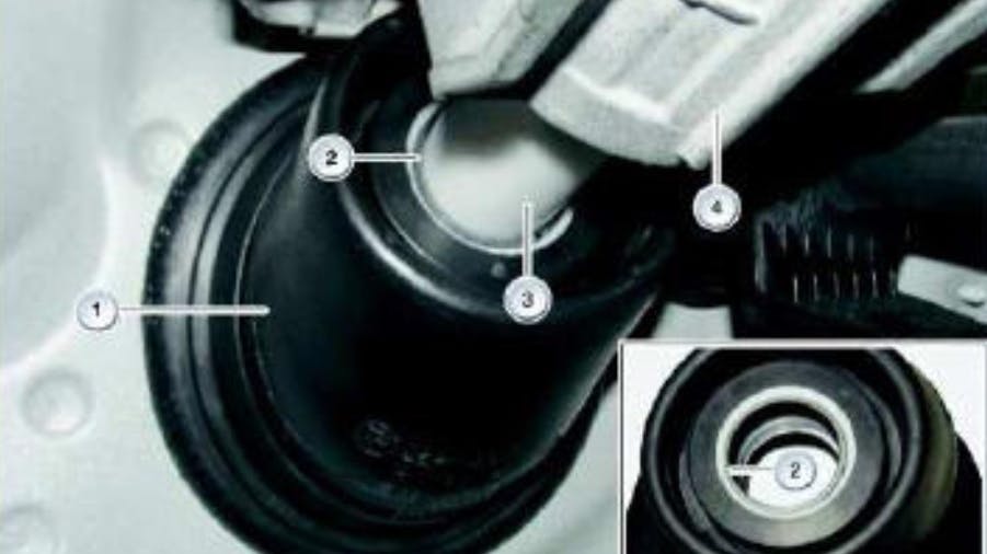 1) Steering shaft collar; 2) plain bearing; 3) guide sleeve; 4) steering column.