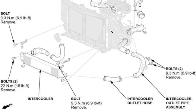 Exploded view of intercooler assembly.