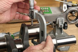 Using a micrometer, measure rod journal diameter. Using a micrometer, measure rod journal diameter.