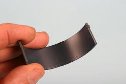 Rod bearings are subjected to both rotational and reciprocal forces. Anti-friction coatings prevent potential bearing wear during cold startup and for potential intermittent poor oil delivery. Since the coating is of minimal thickness, no compensation is required in terms of installed bearing clearance. Rod bearings are subjected to both rotational and reciprocal forces. Anti-friction coatings prevent potential bearing wear during cold startup and for potential intermittent poor oil delivery. Since the coating is of minimal thickness, no compensation is required in terms of installed bearing clearance.