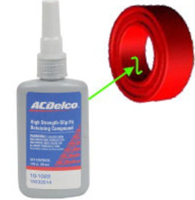 Using High Strength Slip Fit Bonding Compound P/N 19333514, apply a thin coating to cover the new inner bearing race. Install the new IDS shaft.