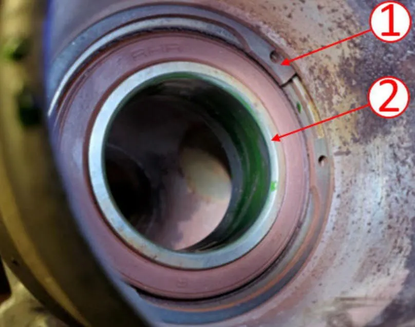 Remove the support bearing snap ring (1).