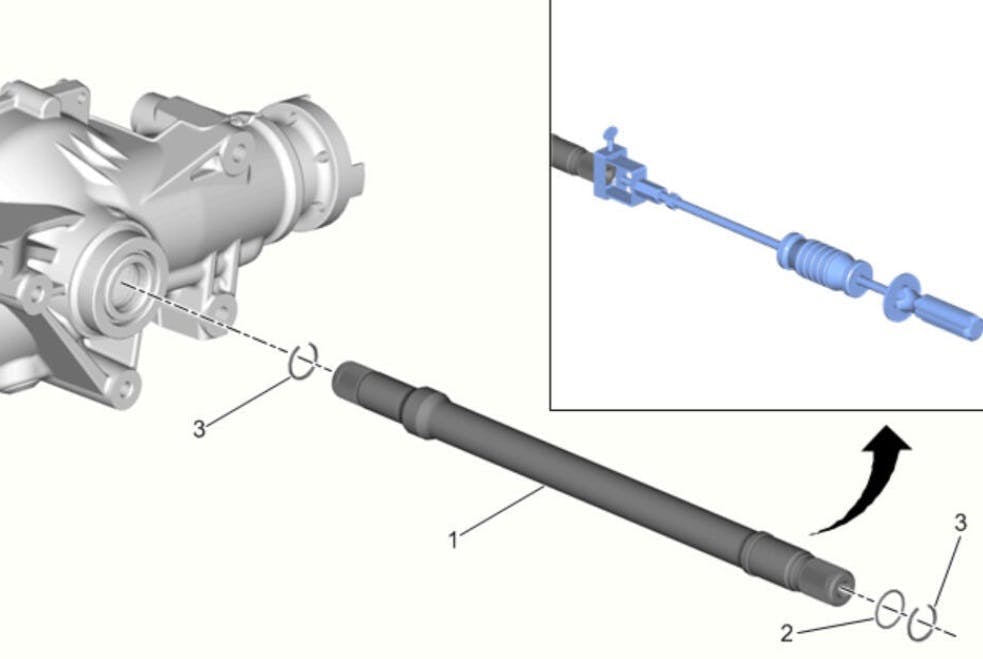 Attach the DT-44467 output shaft assembly remover/installer to the shaft. Attach the GE-6125-1B slide hammer to the shaft remover.