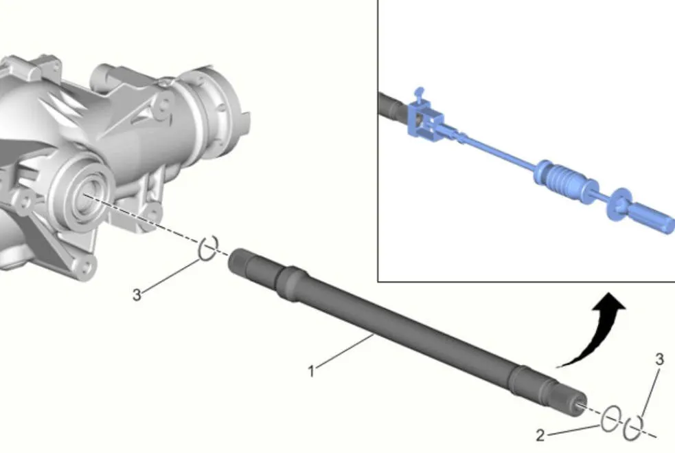 Attach the DT-44467 output shaft assembly remover/installer to the shaft. Attach the GE-6125-1B slide hammer to the shaft remover.