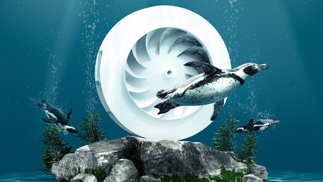 The flippers of a penguin were the model for the slightly curved shape of the blades of MAHLE's new bionic radial blower for automotive air conditioning systems.