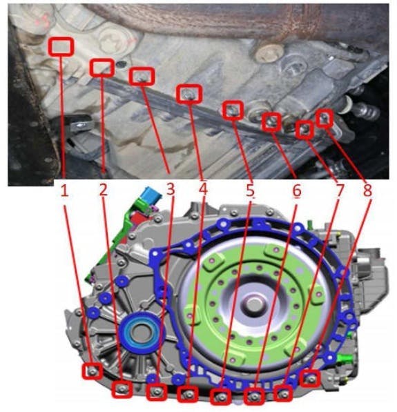 Tightening sequence. Start at bolt eight and finish at bolt one. Tightening sequence. Start at bolt eight and finish at bolt one.