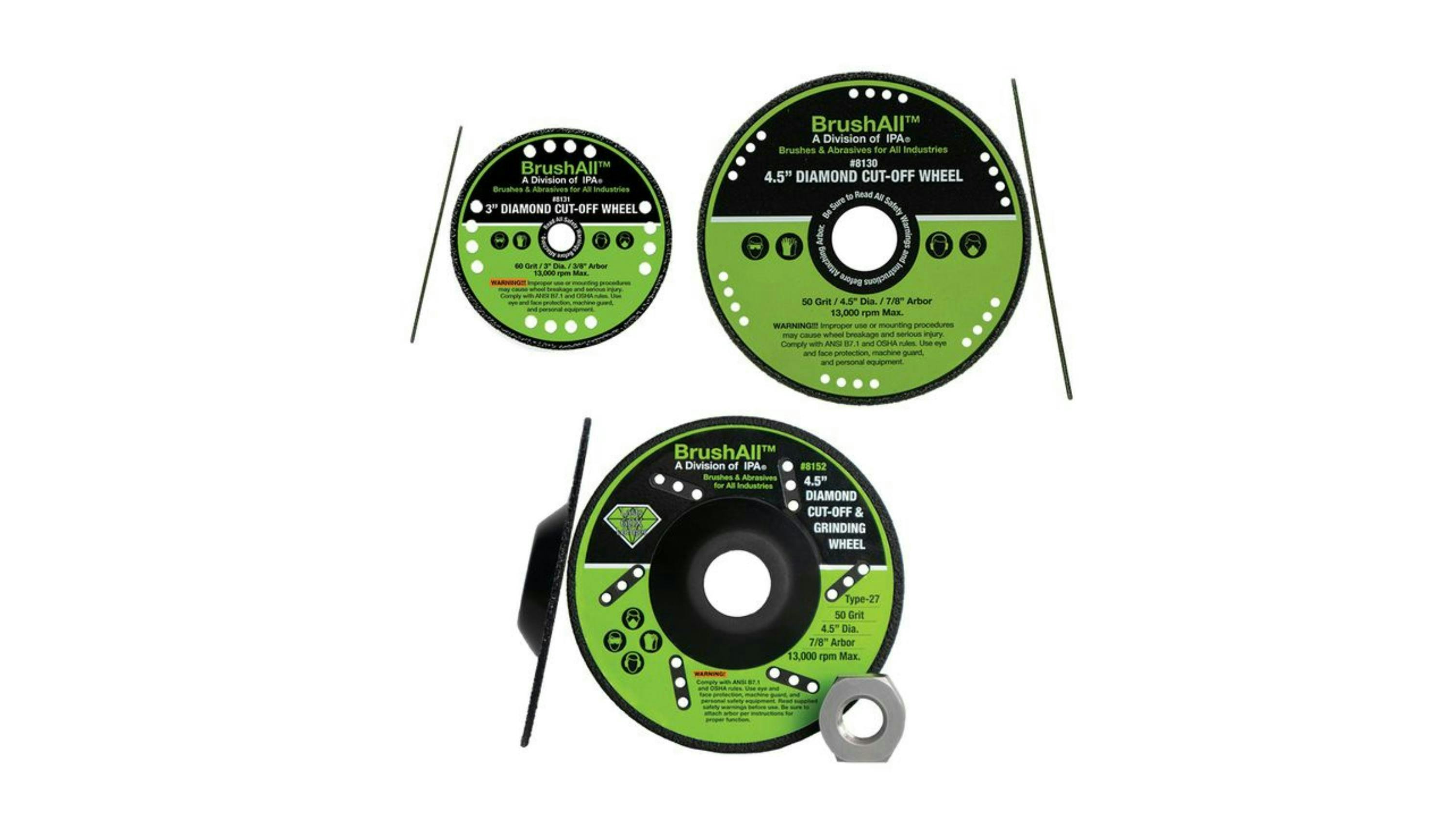 IPA BrushAll Cut-Off Wheels, Nos. 8131, 8130, and 8152