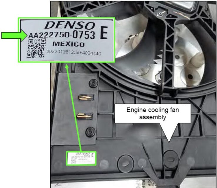 Check the cooling fan assembly part number.