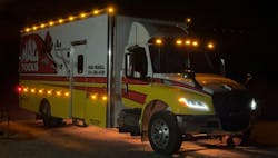 LED lights on the top and sides of Mansell's truck help announce his presence at early morning or evening stops. LED lights on the top and sides of Mansell's truck help announce his presence at early morning or evening stops.