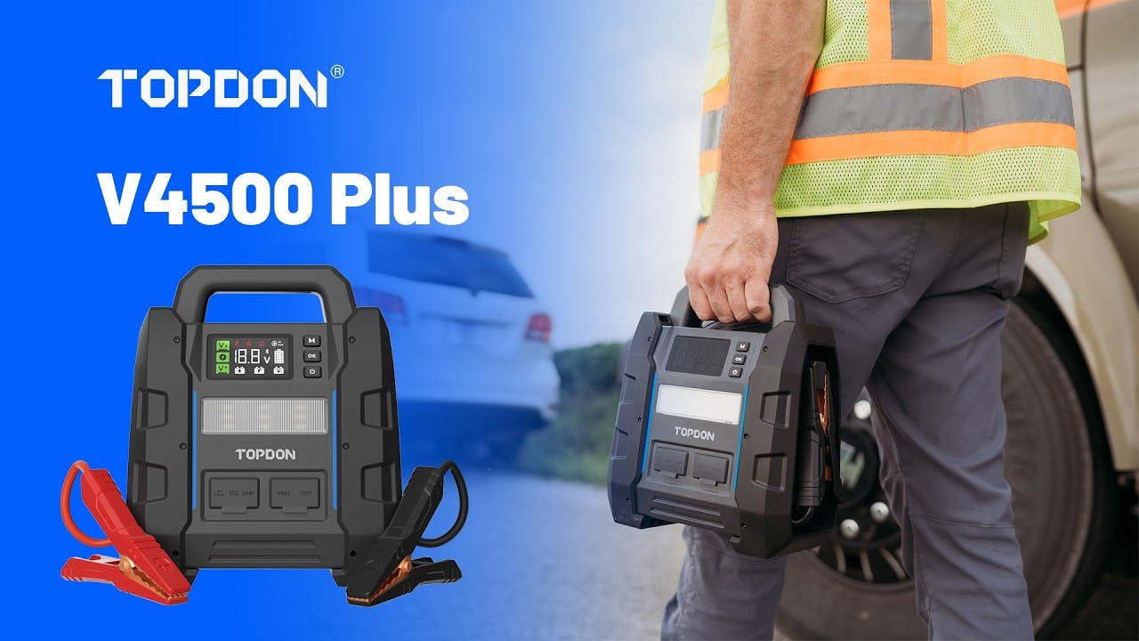 TOPDON V4500 Plus 4500 Peak Amp Jump Starter & Battery Tester - Jump up to 16 Liter Engines