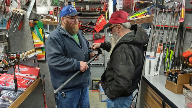 Ed Wright with customer on tool truck
