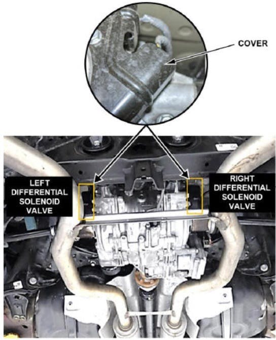 Location of rear differential solenoid valves.