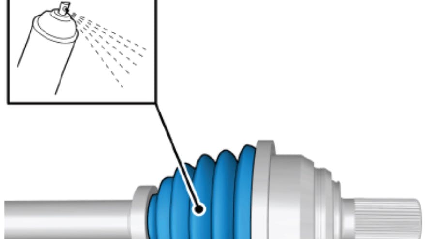 Clean the axle bellows boots and apply a thin coat of spray wax.