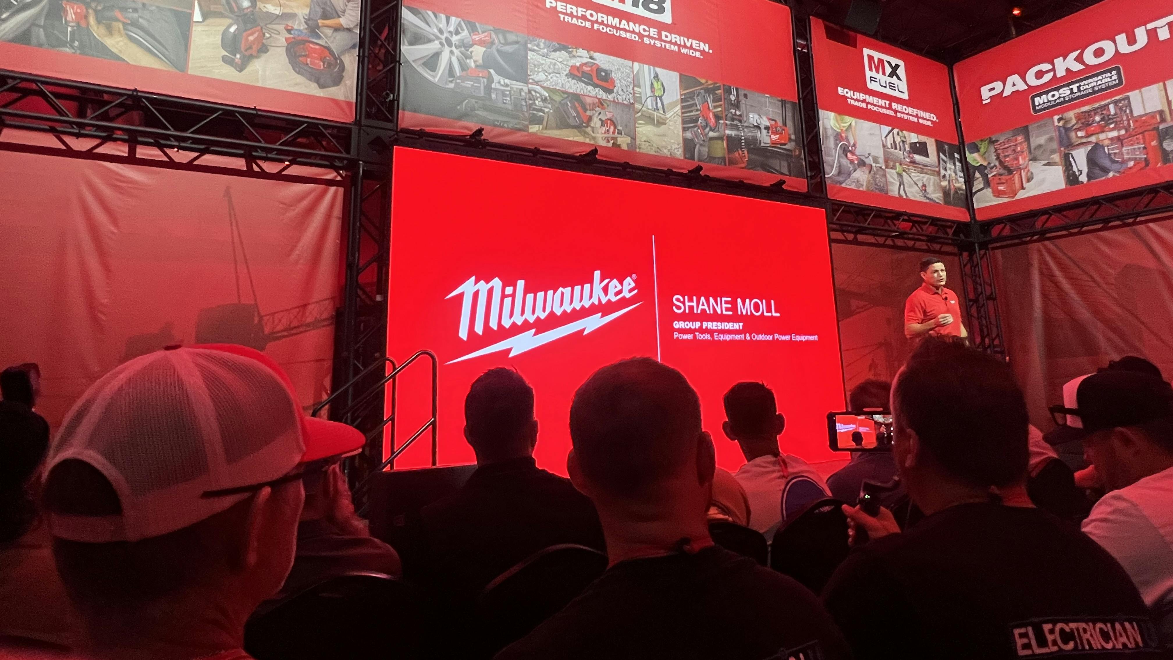 Shane Moll kicking off the Milwaukee Tool PIPELINE event.