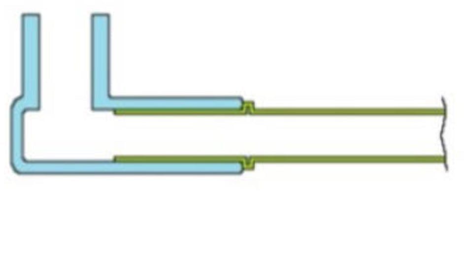 Correct position of the tube. Note that the bead is visible at the edge of the elbow