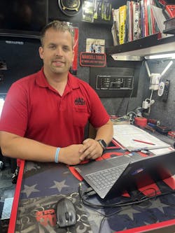 'Be more like Pap' hangs above Mansell's workstation, a constant reminder to be the best version of himself he can be. 'Be more like Pap' hangs above Mansell's workstation, a constant reminder to be the best version of himself he can be.