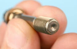 Some aftermarket connecting rods will feature high strength rod bolts that feature a female dimple at each end, which allows checking bolt stretch. Some aftermarket connecting rods will feature high strength rod bolts that feature a female dimple at each end, which allows checking bolt stretch.