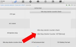 This scan tool screenshot shows the Idle Stop Starter Counter on a 2023 Honda, revealing the number of times the starter has been used during Stop-Start events. In this example, the counter shows 3,575 activations. Some manufacturers track this data to monitor wear, and in some cases (like Toyota), excessive counts can influence system operation or trigger DTCs. This scan tool screenshot shows the Idle Stop Starter Counter on a 2023 Honda, revealing the number of times the starter has been used during Stop-Start events. In this example, the counter shows 3,575 activations. Some manufacturers track this data to monitor wear, and in some cases (like Toyota), excessive counts can influence system operation or trigger DTCs.