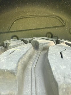 The feathering effect that is displayed on these tread blocks is caused by the tire “scraping” across the road surface, generally because of total toe being out of specification. Because toe is affected by both change in caster and camber angles, there are a variety of reasons from bent and worn components to degraded ride height that can cause this issue. The feathering effect that is displayed on these tread blocks is caused by the tire “scraping” across the road surface, generally because of total toe being out of specification. Because toe is affected by both change in caster and camber angles, there are a variety of reasons from bent and worn components to degraded ride height that can cause this issue.