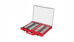 a red plastic organizer holding dozens of chrome sockets and several ratchets a red plastic organizer holding dozens of chrome sockets and several ratchets