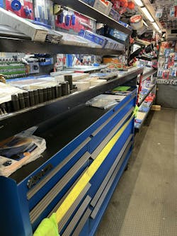 On the truck, Rossi keeps at least two larger storage items at all times, usually a box and a cart. On the truck, Rossi keeps at least two larger storage items at all times, usually a box and a cart.