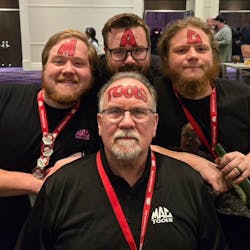 Trombold and some of his crew showing their love for the Mac Tools Fair. (Lower center: Chuck Trombold; upper right: Thomas Trombold; upper middle: Tolan Feagins; and upper left: Noah Trombold.) Trombold and some of his crew showing their love for the Mac Tools Fair. (Lower center: Chuck Trombold; upper right: Thomas Trombold; upper middle: Tolan Feagins; and upper left: Noah Trombold.)