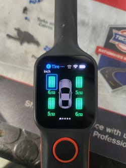 Figure 3 — Autel TBE200 measures tire tread depth and also sends this information to the Ultra S2 report. Figure 3 — Autel TBE200 measures tire tread depth and also sends this information to the Ultra S2 report.