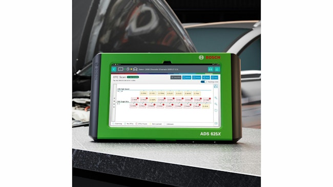 an ADS 625X Bosch scan tool with a DTC scan on screen