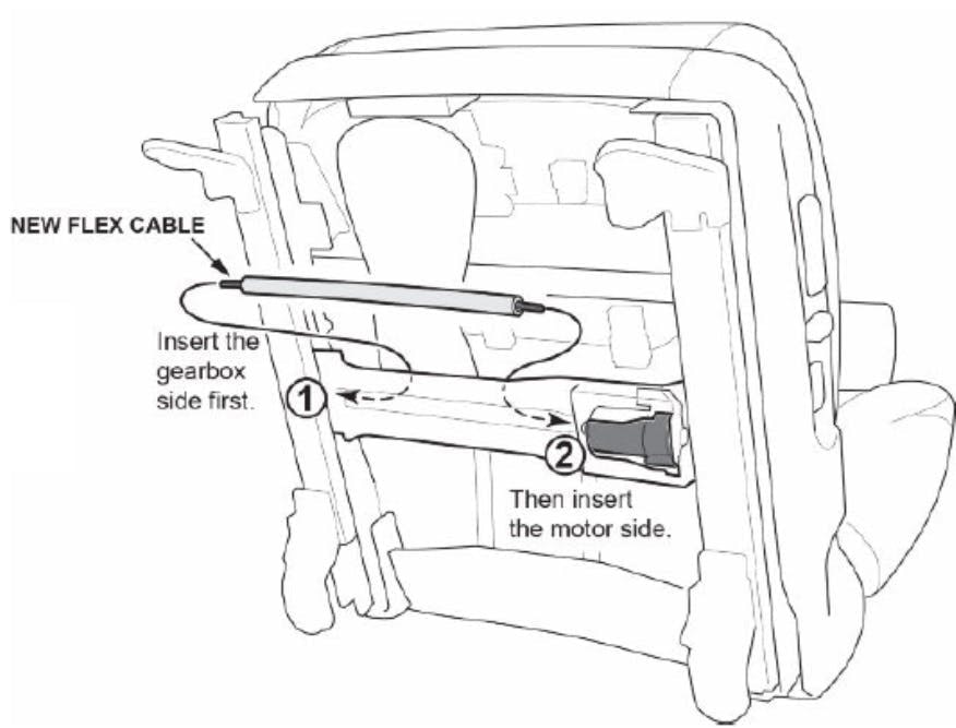 When installing the new cable, insert the cable to the gearbox side first, then to the motor side.