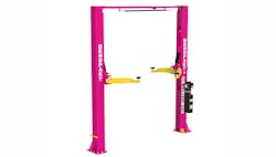 a BendPak vehicle lift with a pink paint job a BendPak vehicle lift with a pink paint job