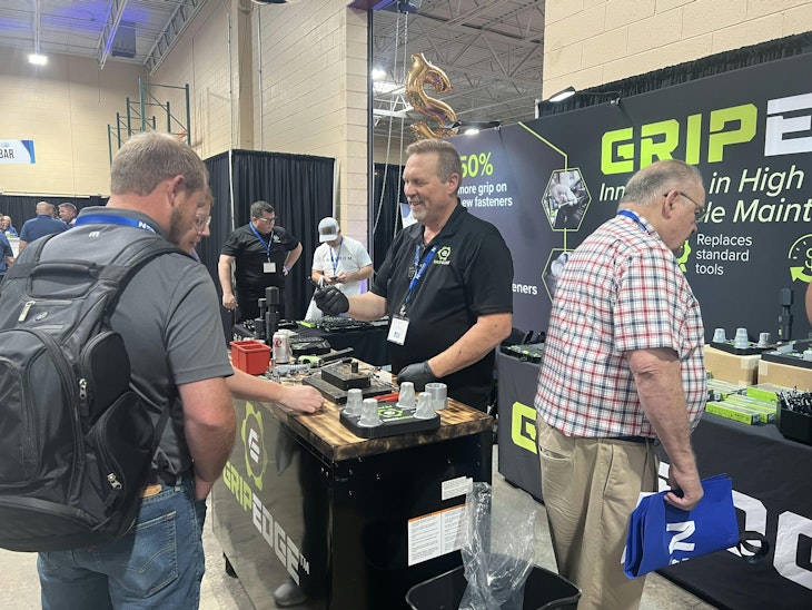 Distributors seeing what's new at the GripEdge booth.
